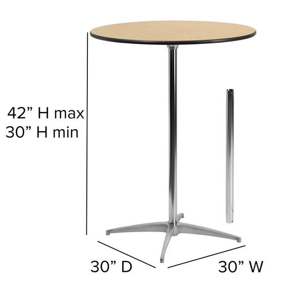 Natural |#| 30" Round Wood Cocktail Table with 30" and 42" Columns