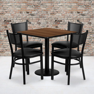 30'' Square Laminate Table Set with 4 Grid Back Metal Chairs
