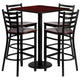 Mahogany Top/Mahogany Wood Seat |#| 30inch Square Mahogany Laminate Table Set w/4 Metal Barstools - Mahogany Wood Seat