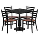 30inch Square Black Laminate Table Set with 4 Metal Chairs - Cherry Wood Seat