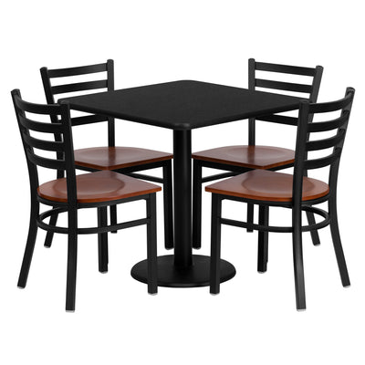 30'' Square Laminate Table Set with 4 Ladder Back Metal Chairs - View 1