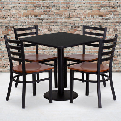 30'' Square Laminate Table Set with 4 Ladder Back Metal Chairs