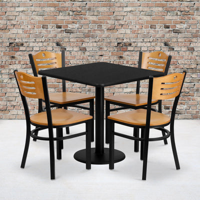 30'' Square Laminate Table Set with 4 Wood Slat Back Metal Chairs