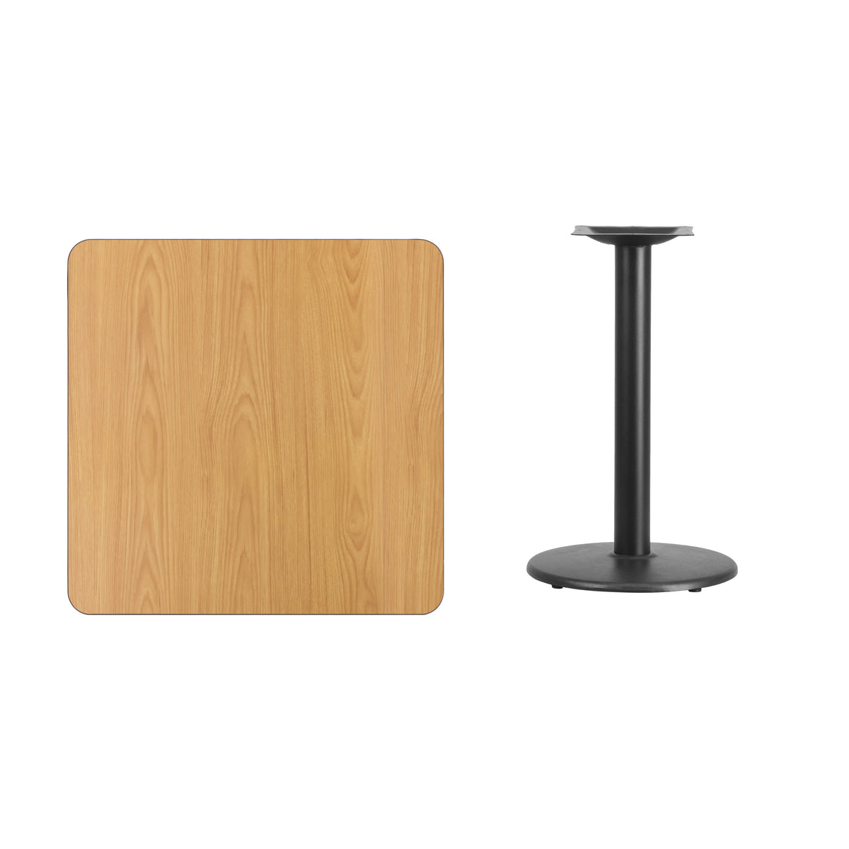 Natural |#| 30inch Square Natural Laminate Table Top with 18inch Round Table Height Base