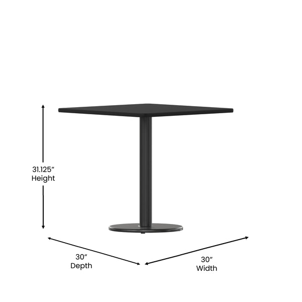 Black |#| 30inch Square Black Laminate Table Top with 18inch Round Table Height Base