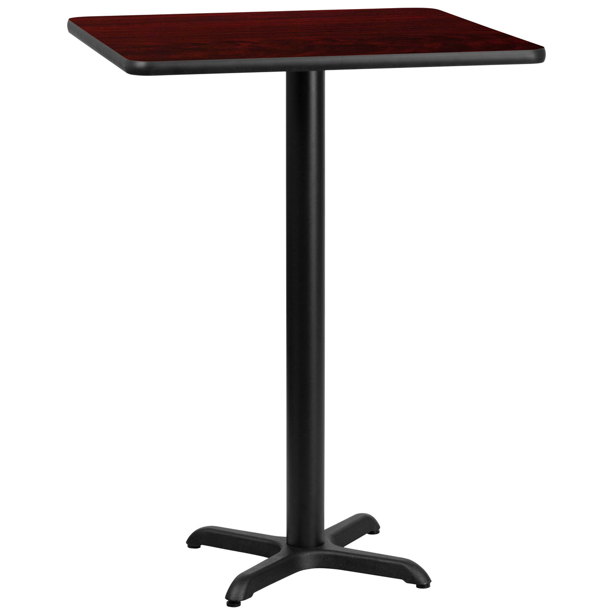 Mahogany |#| 30inch Square Mahogany Laminate Table Top with 22inch x 22inch Bar Height Table Base