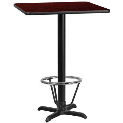 30'' Square Laminate Table Top with 22'' x 22'' Bar Height Table Base and Foot Ring