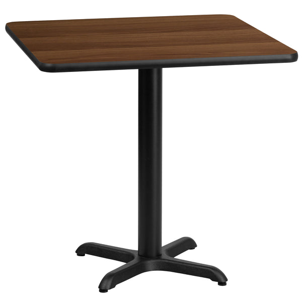 Walnut |#| 30inch Square Walnut Laminate Table Top with 22inch x 22inch Table Height Base