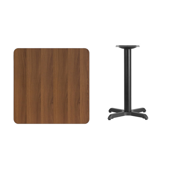Walnut |#| 30inch Square Walnut Laminate Table Top with 22inch x 22inch Table Height Base