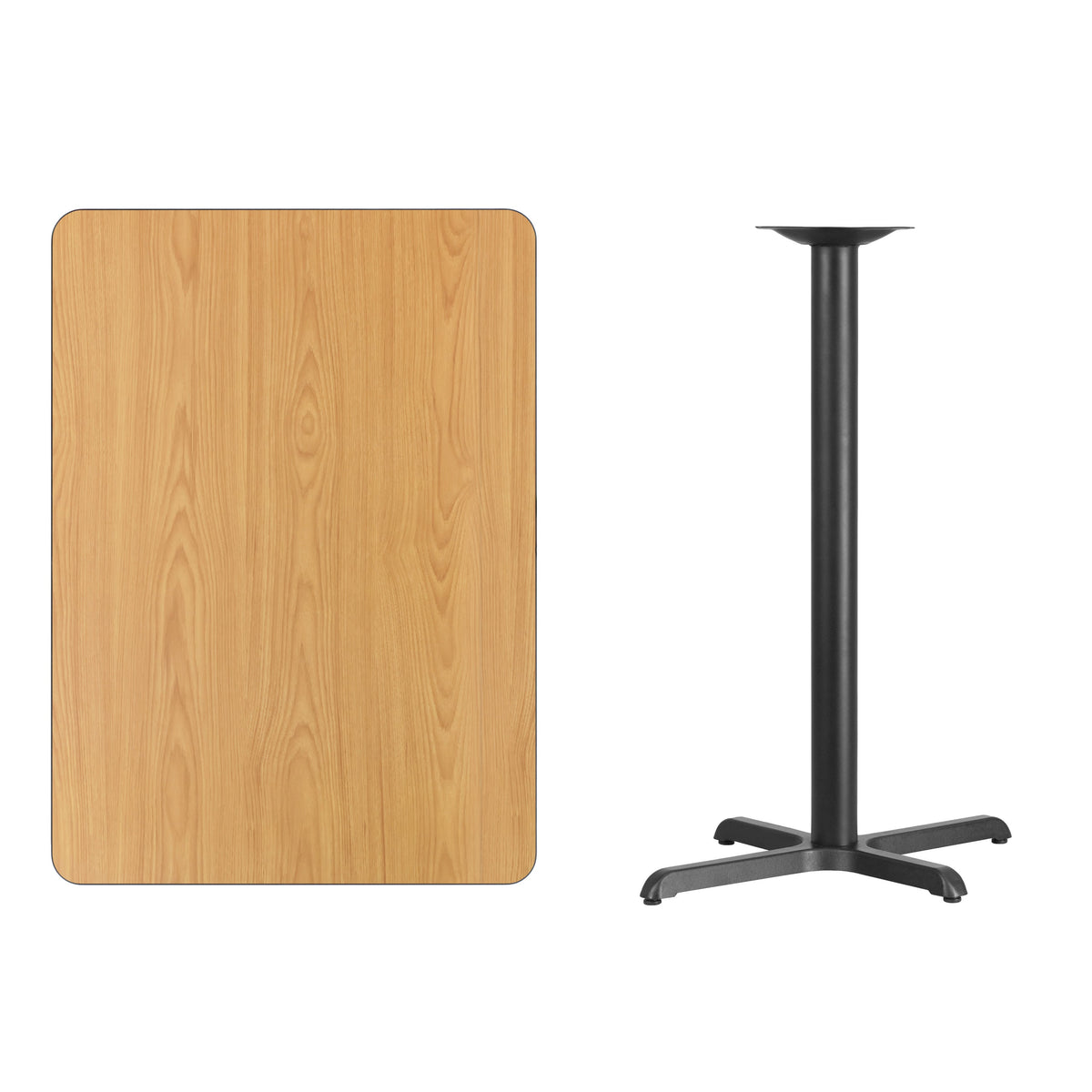 Natural |#| 30inch x 42inch Natural Laminate Table Top with 23.5inch x 29.5inch Bar Height Table Base