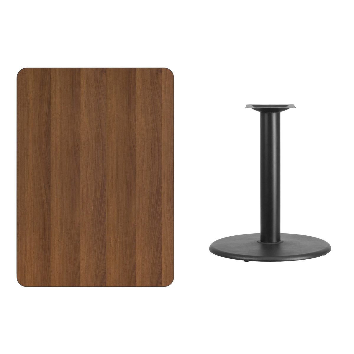 Walnut |#| 30inch x 42inch Rectangular Walnut Laminate Table Top & 24inch Round Table Height Base