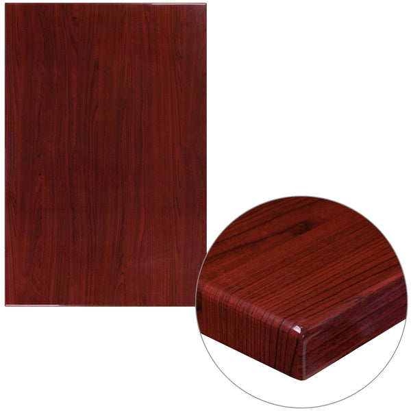 Mahogany |#| 30inch x 45inch Rectangular High-Gloss Mahogany Resin Table Top with 2inch Thick Edge