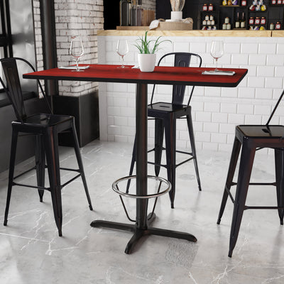 30'' x 48'' Rectangular Laminate Table Top with 23.5'' x 29.5'' Bar Height Table Base and Foot Ring - View 2