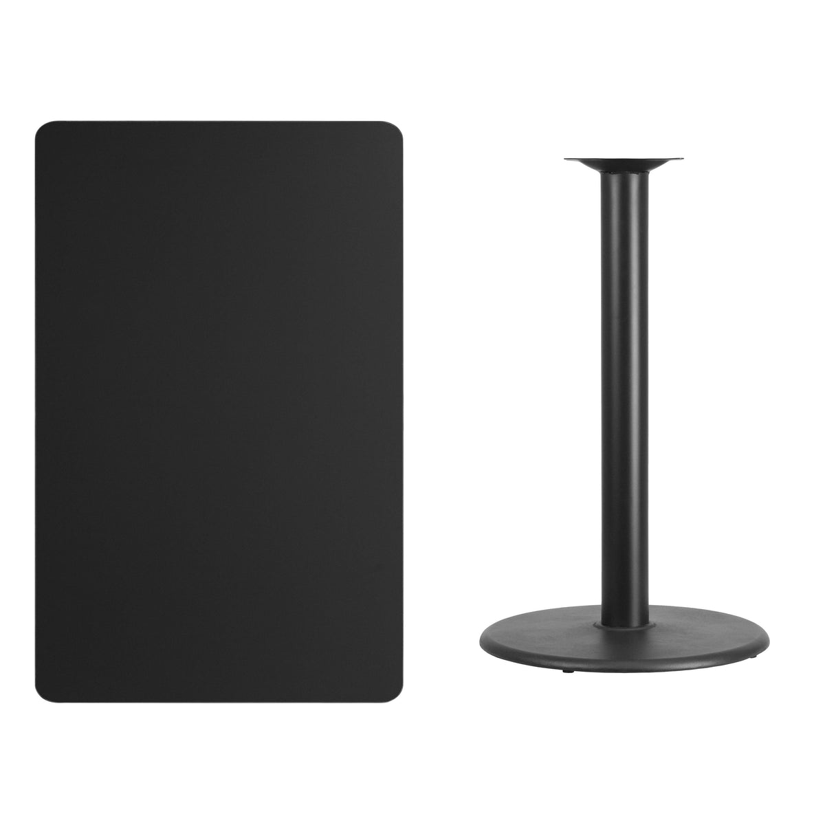 Black |#| 30inch x 48inch Rectangular Black Laminate Table Top & 24inch Round Bar Height Table Base