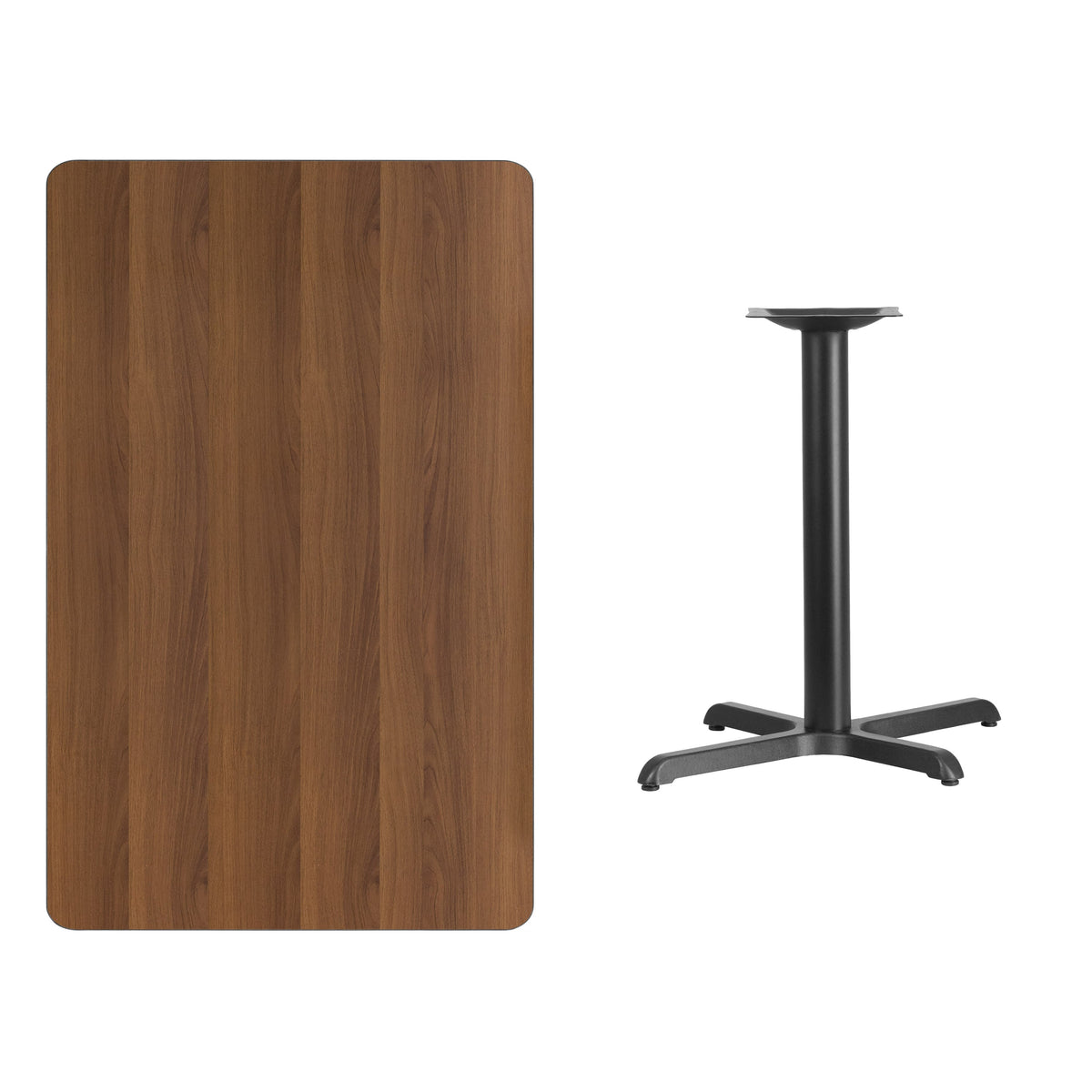 Walnut |#| 30inch x 48inch Rectangular Walnut Laminate Table Top & 24inch Round Table Height Base