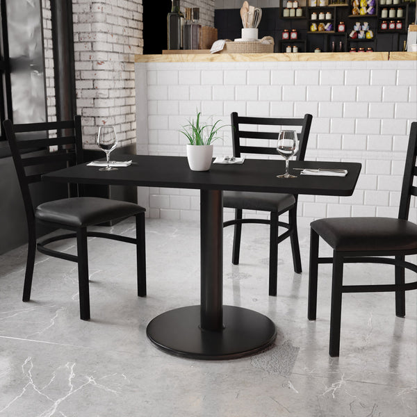 Black |#| 30inch x 48inch Rectangular Black Laminate Table Top with 24inch Round Table Height Base