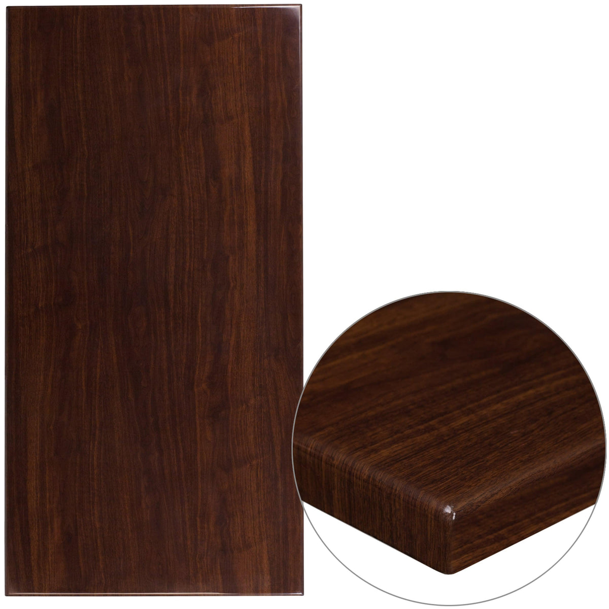 Walnut |#| 30inch x 60inch Rectangular High-Gloss Walnut Resin Table Top with 2inch Thick Edge