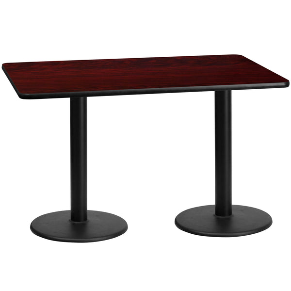 Mahogany |#| 30inch x 60inch Mahogany Laminate Table Top with 18inch Round Table Height Bases