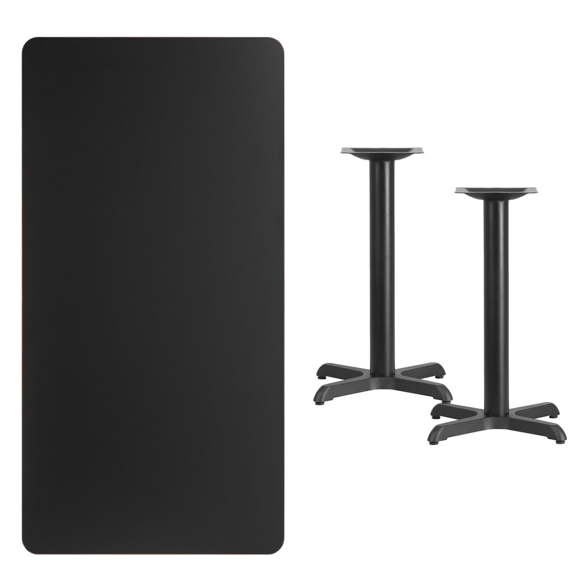 Black |#| 30inch x 60inch Rectangular Black Laminate Table Top & 22inch x 22inch Table Height Bases