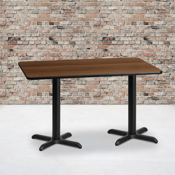 Walnut |#| 30inch x 60inch Rectangular Walnut Laminate Table Top & 22inch x 22inch Table Height Bases