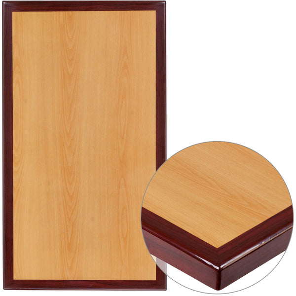 30inch x 42inch Rectangular 2-Tone Cherry Resin Table Top with 2inch Thick Mahogany Edge