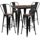 Black |#| 31.5inch Square Black Metal Bar Table Set with Wood Top and 4 Stools