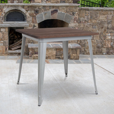 31.5" Square Metal Indoor Table with Rustic Wood Top - View 2