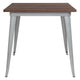 Silver |#| 31.5inch Square Silver Metal Indoor Table with Walnut Rustic Wood Top - Café Table