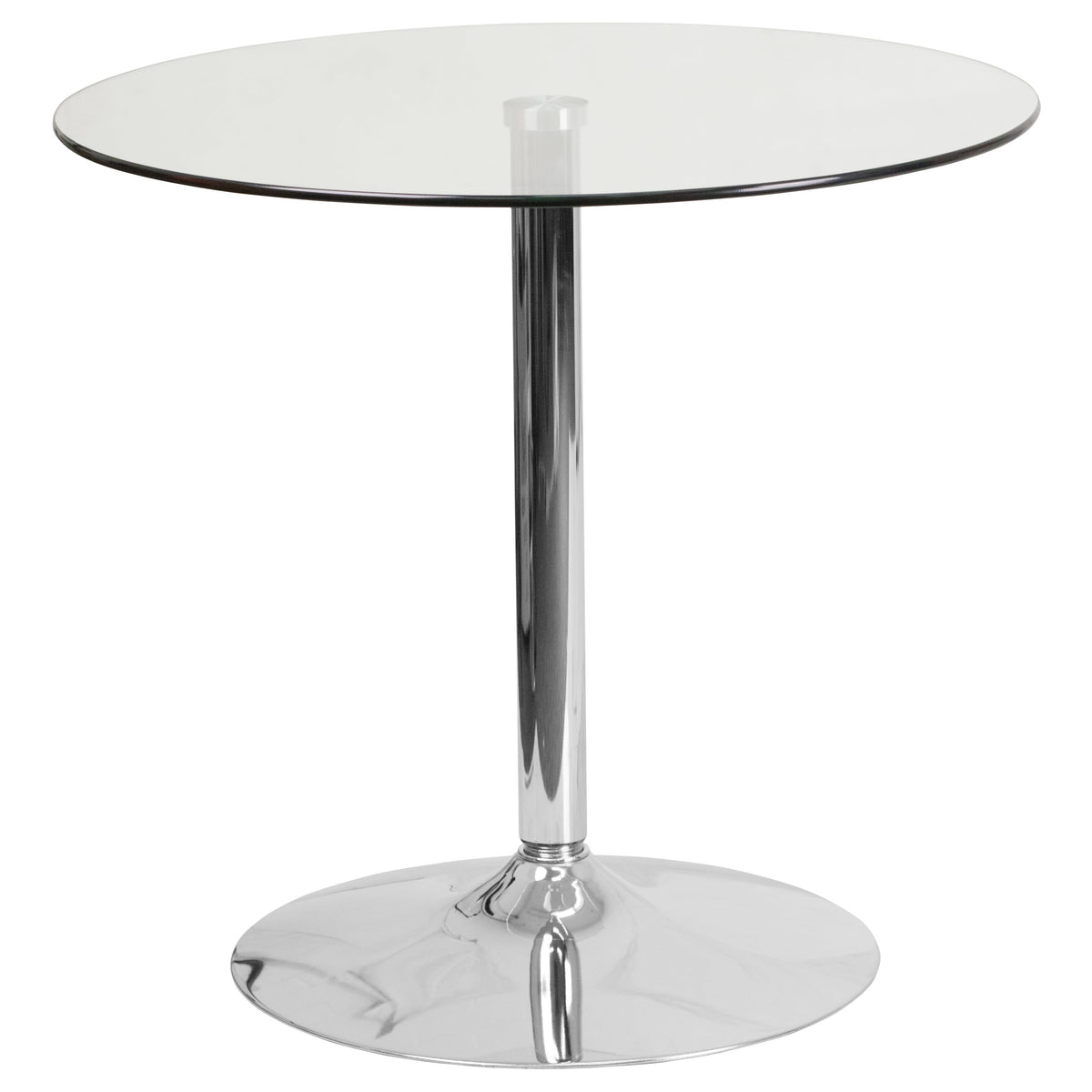 31.5inch Round Glass Table with 29inchH Chrome Base - Pedestal Table - Event Table