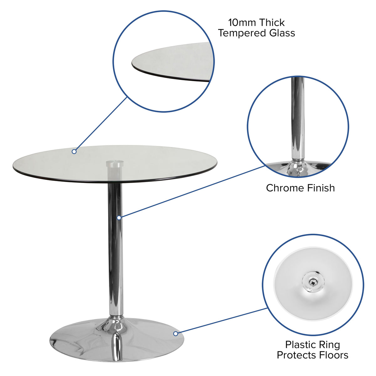 31.5inch Round Glass Table with 29inchH Chrome Base - Pedestal Table - Event Table