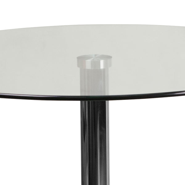 31.5inch Round Glass Table with 29inchH Chrome Base - Pedestal Table - Event Table