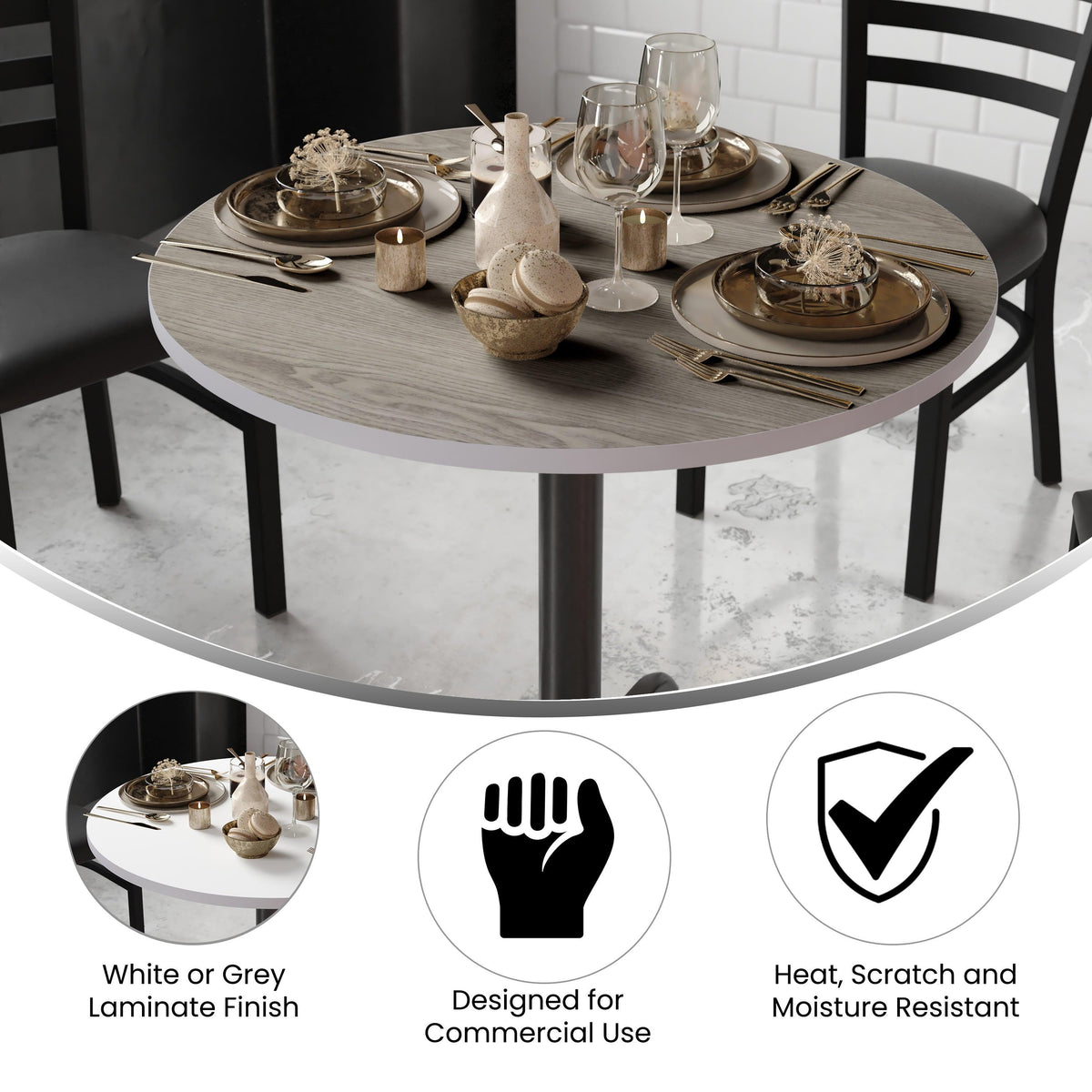 White/Gray |#| 36inch Round Table Top with White or Gray Reversible Laminate Top
