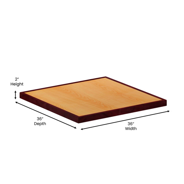 36inch Square 2-Tone Cherry & Mahogany Resin Table Top with 2inch Thick Drop-Lip