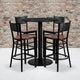 36inch Round Black Laminate Table Set with 4 Metal Barstools - Cherry Wood Seat