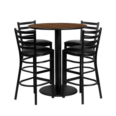 36'' Round Laminate Table Set with 4 Ladder Back Metal Barstools
