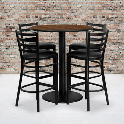 36'' Round Laminate Table Set with 4 Ladder Back Metal Barstools