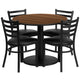 Walnut Top/Black Vinyl Seat |#| 36inch Round Walnut Laminate Table with Round Base and 4 Ladder Back Metal Chairs