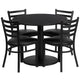 Black Top/Black Vinyl Seat |#| 36inch Round Black Laminate Table with Round Base & 4 Ladder Back Metal Chairs