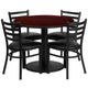 Mahogany Top/Black Vinyl Seat |#| 36inch Round Mahogany Laminate Table with Round Base & 4 Ladder Back Metal Chairs