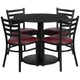Black Top/Burgundy Vinyl Seat |#| 36inch RD Black Laminate Table w/ Round Base & 4 Metal Chairs-Burgundy Vinyl Seat