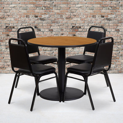 36'' Round Laminate Table Set with Round Base and 4 Trapezoidal Back Banquet Chairs - View 2