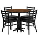 Walnut Top/Black Vinyl Seat |#| 36inch Round Walnut Laminate Table Set with X-Base and 4 Metal Vinyl Seat Chairs