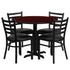 36'' Round Laminate Table Set with X-Base and 4 Ladder Back Metal Chairs