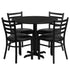 36'' Round Laminate Table Set with X-Base and 4 Ladder Back Metal Chairs