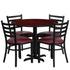 36'' Round Laminate Table Set with X-Base and 4 Ladder Back Metal Chairs