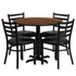 36'' Round Laminate Table Set with X-Base and 4 Ladder Back Metal Chairs