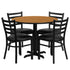 36'' Round Laminate Table Set with X-Base and 4 Ladder Back Metal Chairs