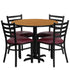 36'' Round Laminate Table Set with X-Base and 4 Ladder Back Metal Chairs