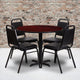 Mahogany Top/Black Vinyl Seat |#| 36inch Round Mahogany Laminate Table Set with X-Base and 4 Black Banquet Chairs