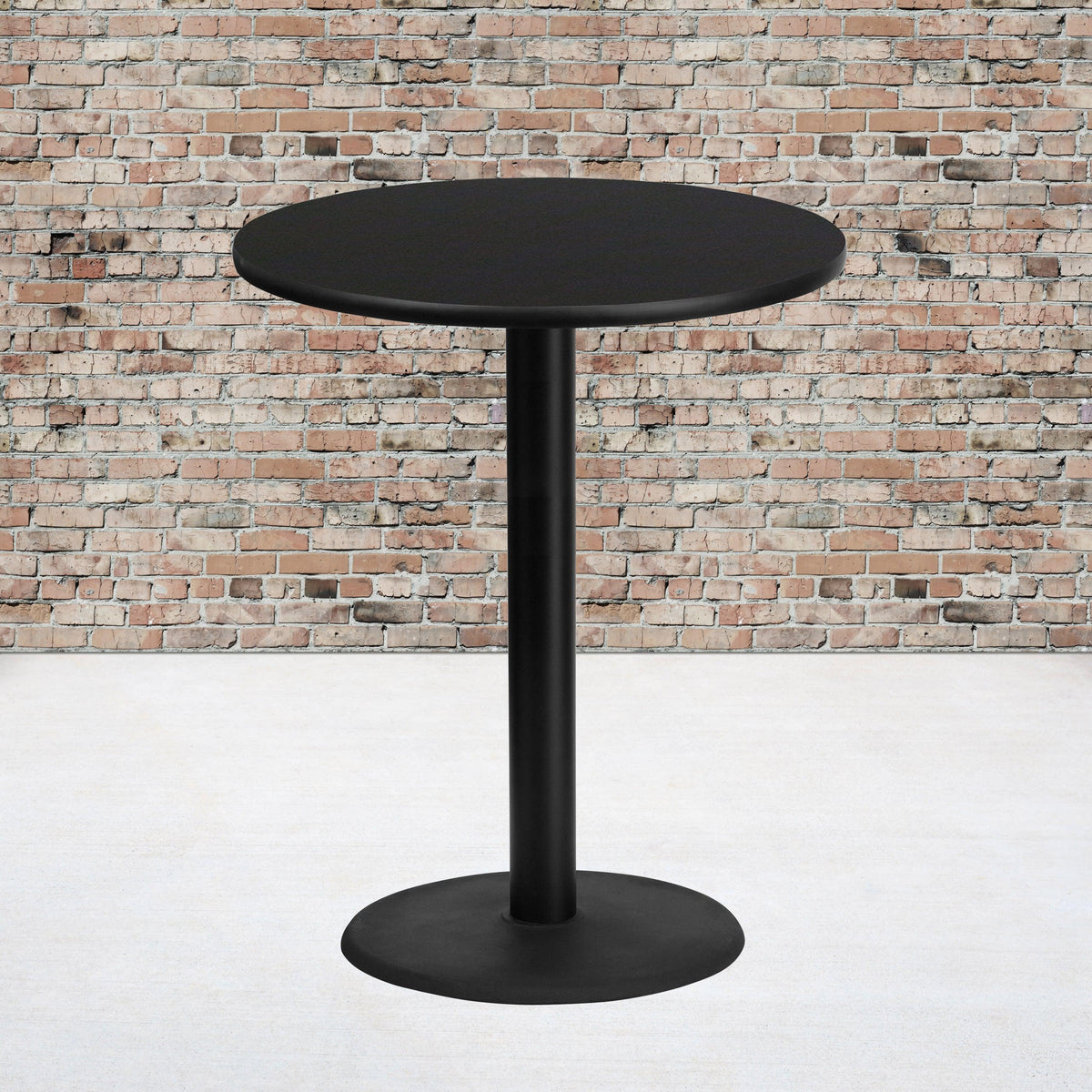 Black |#| 36inch Round Black Laminate Table Top with 24inch Round Bar Height Table Base